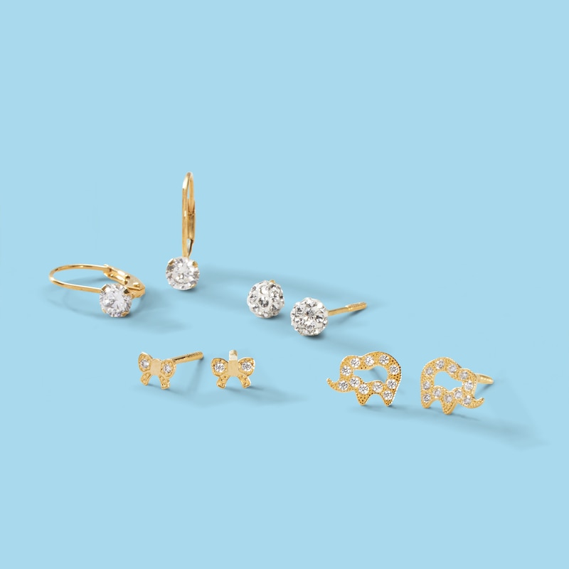 Main Image 2 of Child's 4mm Cubic Zirconia Solitaire Drop Earrings in 14K Gold