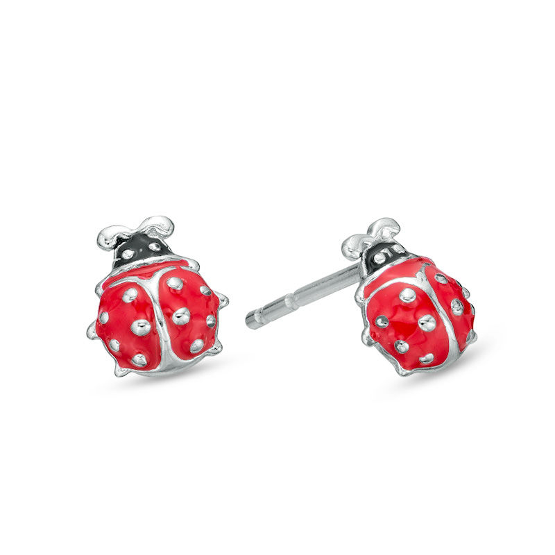 Main Image 1 of Child's Sterling Silver Red Enamel Ladybug Studs