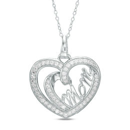 Cubic Zirconia &quot;Mom&quot; Heart Pendant in Sterling Silver