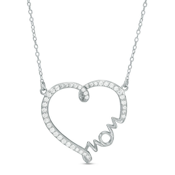 Cubic Zirconia "mom" Heart Necklace in Sterling Silver