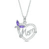 Thumbnail Image 1 of Purple Cubic Zirconia Butterfly "Mom" Heart Pendant in Sterling Silver