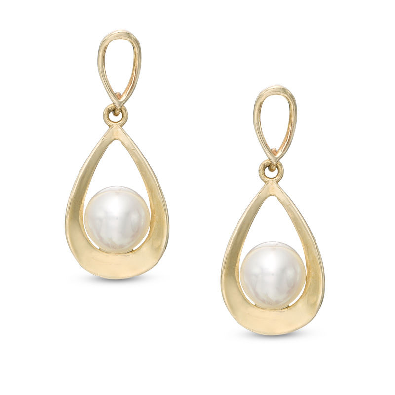 Main Image 1 of 4.5 - 4.75mm Freshwater Cultured Pearl Open Teardrop Earrings in 10K Gold
