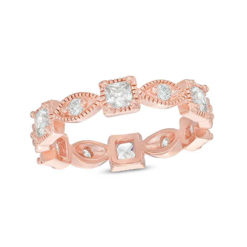 Cubic Zirconia Alternating Stackable Band in Sterling Silver with 18K Rose Gold Plate - Size 7