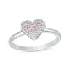 Pink Cubic Zirconia Cluster Heart Ring in Sterling Silver - Size 7