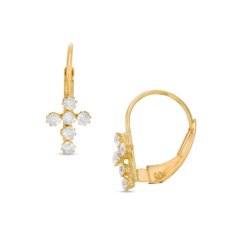 Child's Cubic Zirconia Cross Drop Earrings in 14K Gold