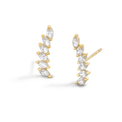 Cubic Zirconia Marquise Curve Crawler Earrings in 10K Gold
