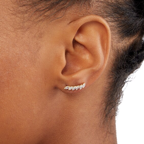Cubic Zirconia Marquise Curve Crawler Earrings in 10K Gold