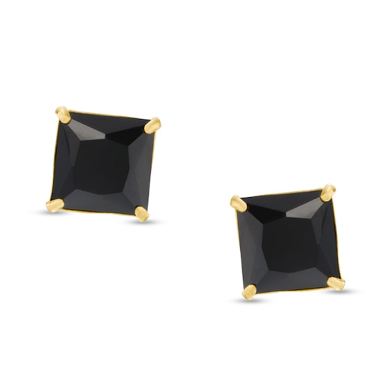 Men's 7mm Square Black Cubic Zirconia Solitaire Stud Earrings in 14K Gold