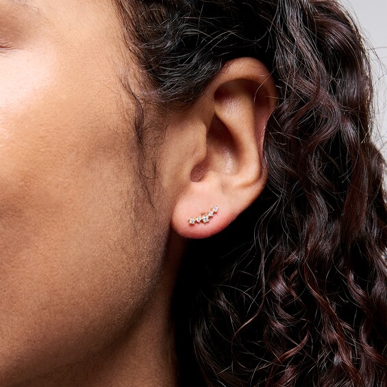 Cubic Zirconia Curve Crawler Earrings in 10K Gold