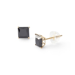 5mm Square Black Cubic Zirconia Solitaire Stud Earrings in 14K Gold