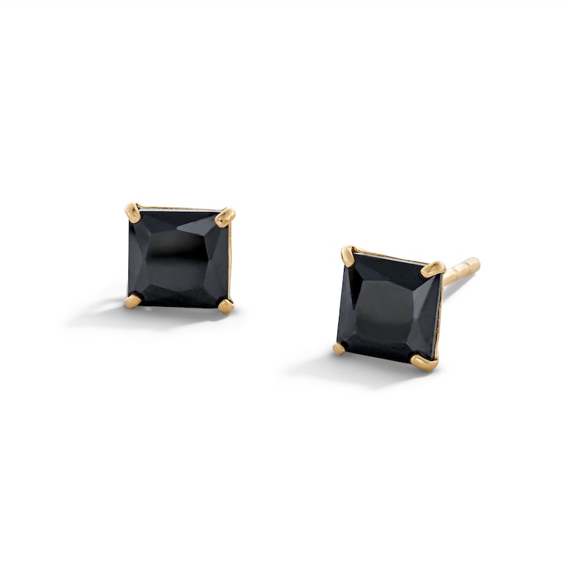 5mm Square Black Cubic Zirconia Solitaire Stud Earrings in 14K Gold