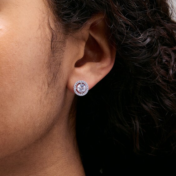6mm Cubic Zirconia Frame Stud Earrings in 14K White Gold