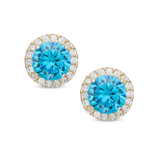 6mm Cubic Zirconia Frame Stud Earrings in 14K Gold