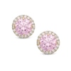 6mm Pink Cubic Zirconia Frame Stud Earrings in 14K Gold