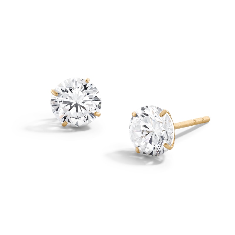 8mm Cubic Zirconia Solitaire Stud Earrings in 14K Gold