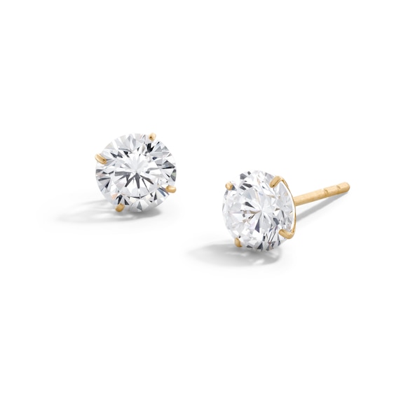 14K Solid Gold CZ Solitaire Studs