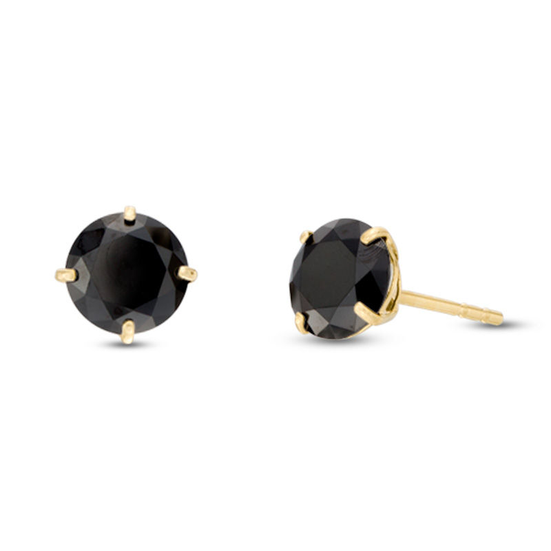 Main Image 1 of Men's 6mm Black Cubic Zirconia Solitaire Stud Earrings in 14K Gold