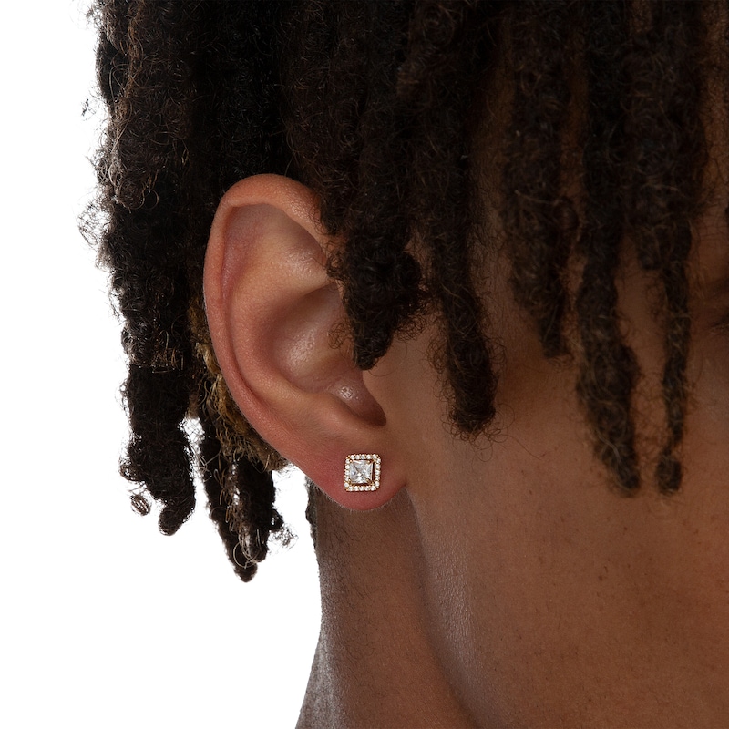 Main Image 4 of 14K Gold CZ Princess-Cut Halo Studs