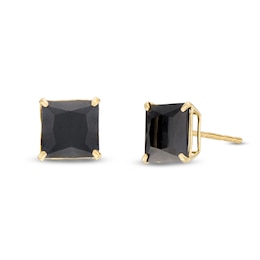 7.0mm Princess-Cut Black Cubic Zirconia Solitaire Stud Earrings in 14K Gold