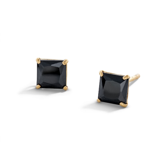 7mm Princess-Cut Black Cubic Zirconia Solitaire Stud Earrings in 14K Gold