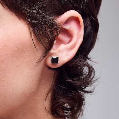 7mm Princess-Cut Black Cubic Zirconia Solitaire Stud Earrings in 14K Gold