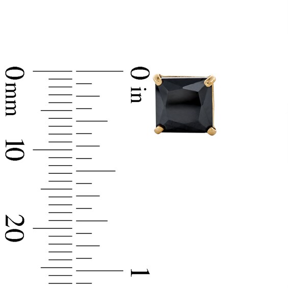 7mm Princess-Cut Black Cubic Zirconia Solitaire Stud Earrings in 14K Gold
