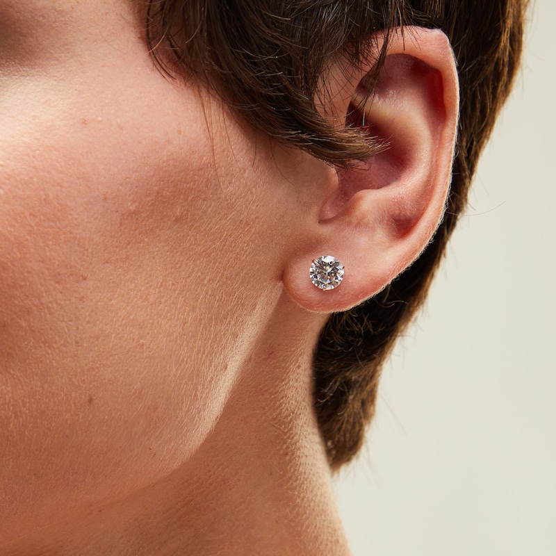 Main Image 2 of 7mm Cubic Zirconia Solitaire Stud Earrings in 14K White Gold