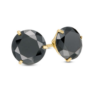 7mm Black Cubic Zirconia Solitaire Stud Earrings in 14K Gold
