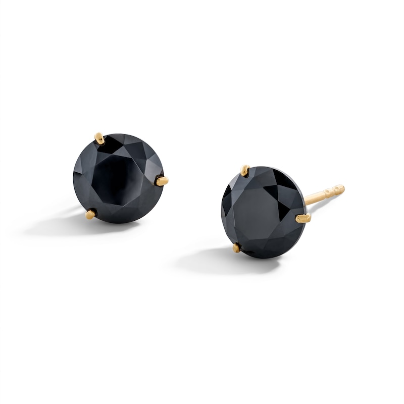 7mm Black Cubic Zirconia Solitaire Stud Earrings in 14K Gold