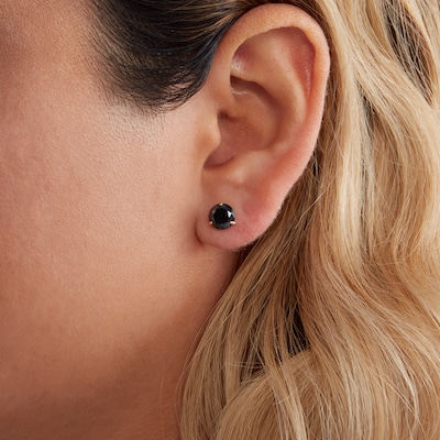 14K Solid Gold 7mm Black CZ Martini Solitaire Studs