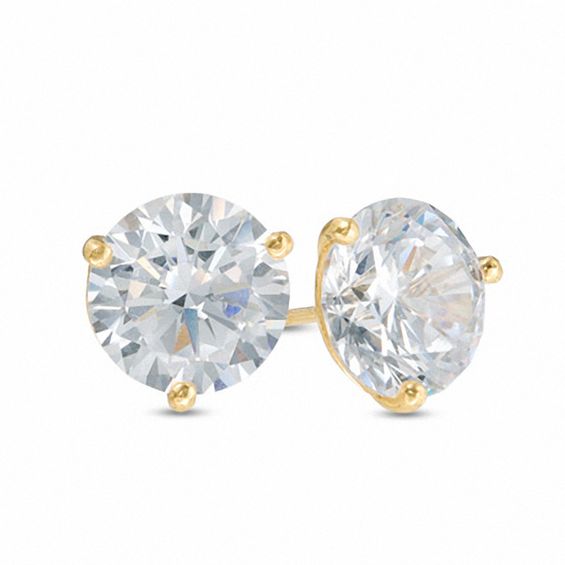 7mm Cubic Zirconia Solitaire Stud Earrings in 14K Gold