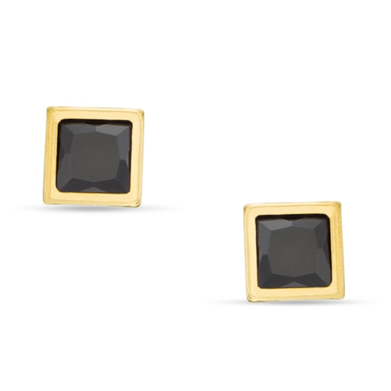 5.0mm Princess-Cut Black Cubic Zirconia Solitaire Stud Earrings in 14K Gold