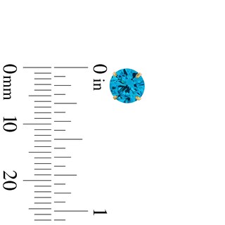 6mm Blue Cubic Zirconia Solitaire Stud Earrings in 14K Gold