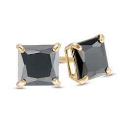 5mm Princess-Cut Black Cubic Zirconia Solitaire Stud Earrings in 14K Gold