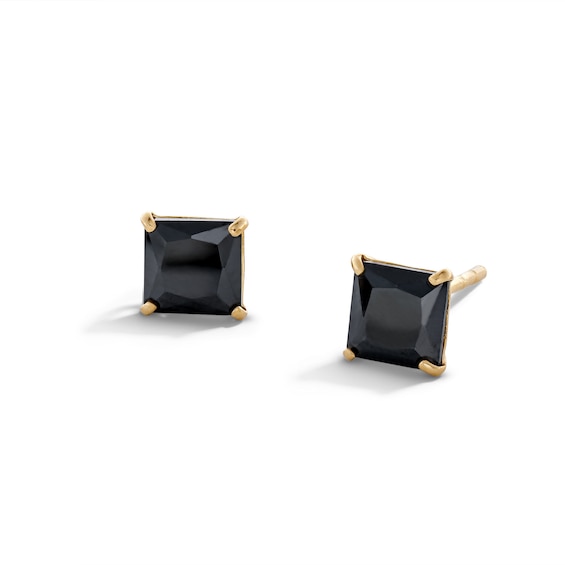 5mm Princess-Cut Black Cubic Zirconia Solitaire Stud Earrings in 14K Gold