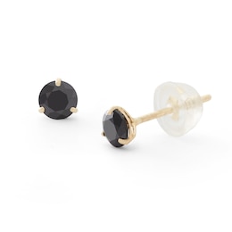 4mm Black Cubic Zirconia Solitaire Stud Earrings in 14K Gold