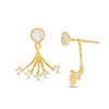 Cubic Zirconia Bezel Set Stud Earrings with Fan Drop Jackets in 10K  Gold