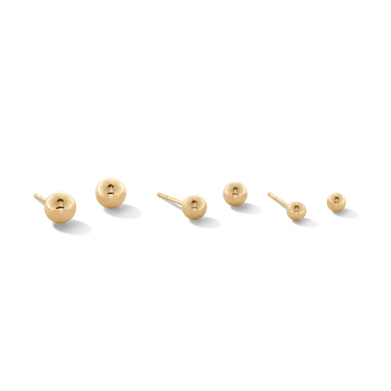 Ball Stud Three Pair Earrings Set in 10K Gold