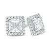 Thumbnail Image 0 of 4mm Princess-Cut Cubic Zirconia Frame Stud Earrings in 14K White Gold