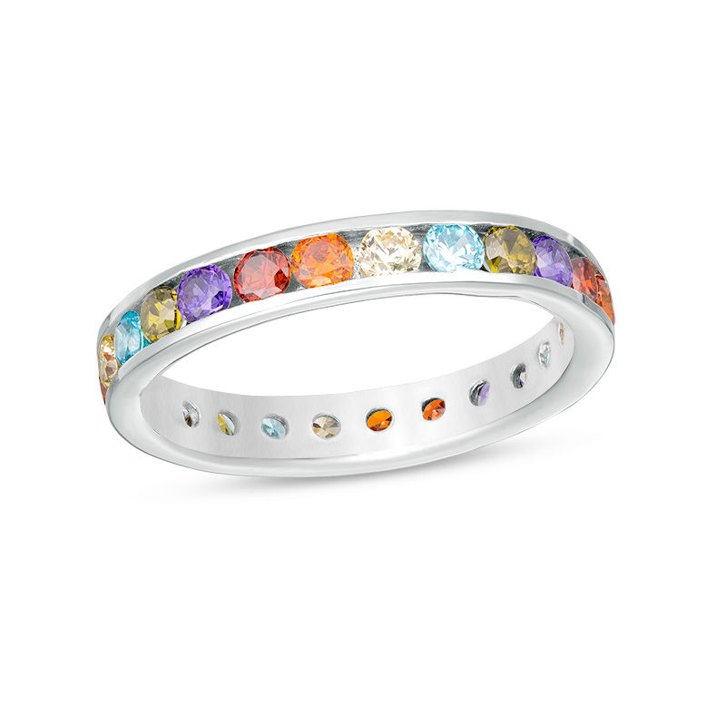 Main Image 1 of Multi-Color Cubic Zirconia Eternity Band in Sterling Silver - Size 7