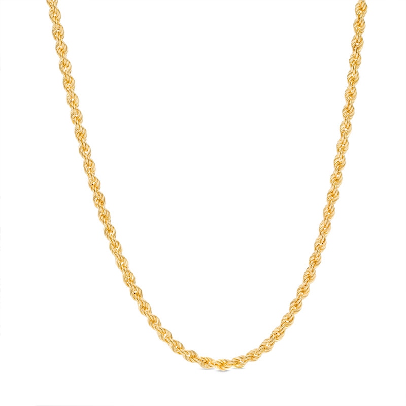 020 Gauge Semi-Solid Rope Chain Necklace in 10K Gold - 24"