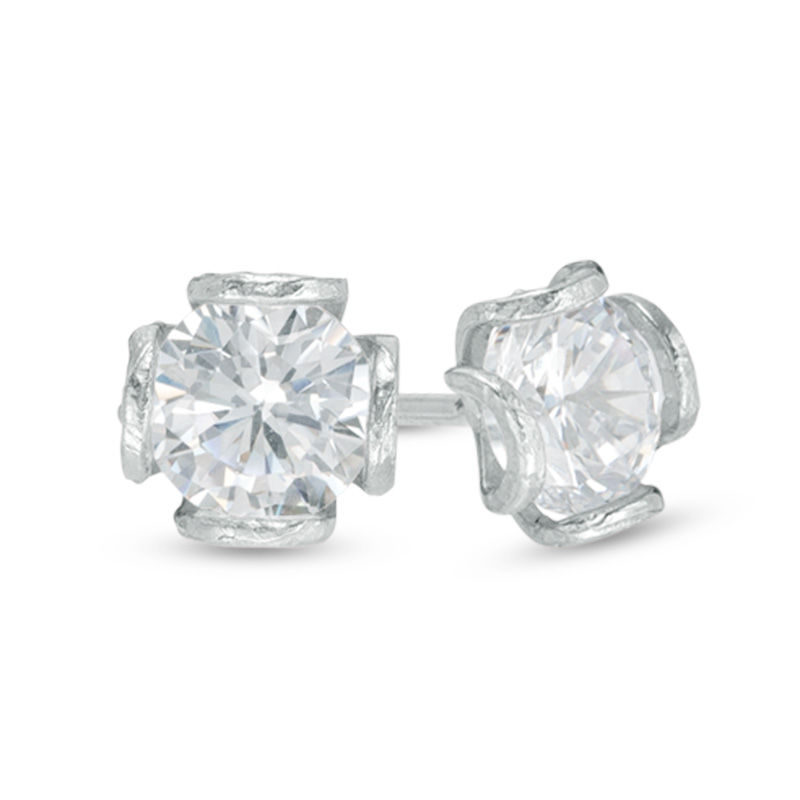 Main Image 1 of 5mm Cubic Zirconia Solitaire Tulip Stud Earrings in 14K White Gold