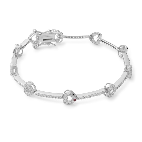 Cubic Zirconia Heart Station Bracelet in Sterling Silver - 7.25"