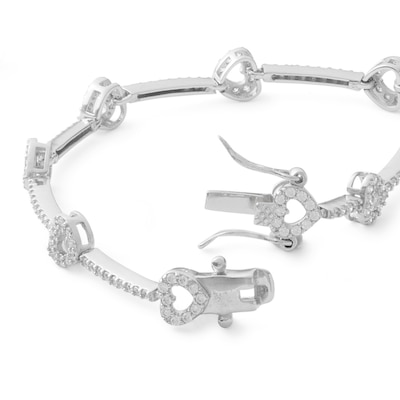 Cubic Zirconia Heart Station Bracelet in Sterling Silver - 7.25"