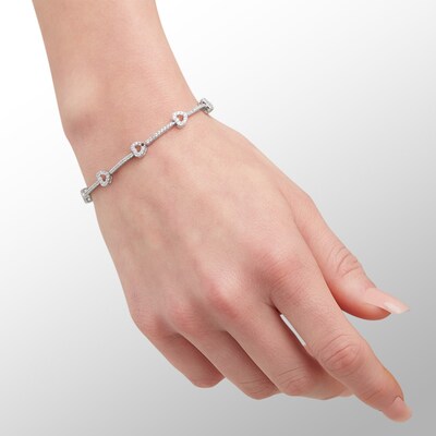 Cubic Zirconia Heart Station Bracelet in Sterling Silver - 7.25"
