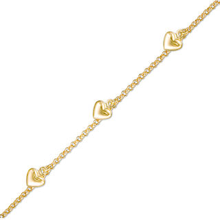 Child's Hollow Heart Station Bracelet in 14K Gold - 6"