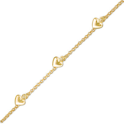 Child's Hollow Heart Station Bracelet in 14K Gold - 6"