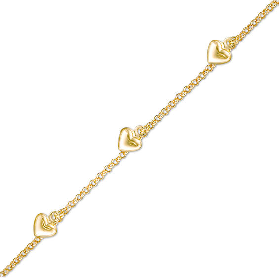 Child's Hollow Heart Station Bracelet in 14K Gold - 6"
