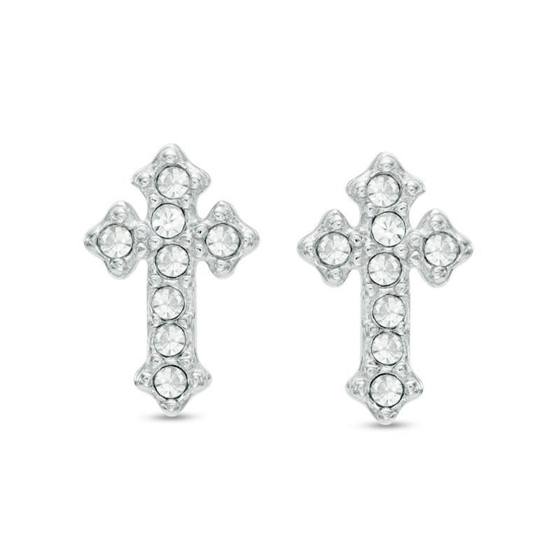 Child's White Crystal Cross Stud Earrings in Sterling Silver