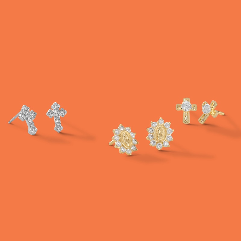 Child's White Crystal Cross Stud Earrings in Sterling Silver